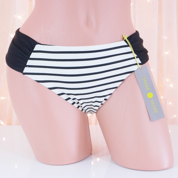 Shade & Shore Black White Striped Bikini Bottom - Picture 1 of 8